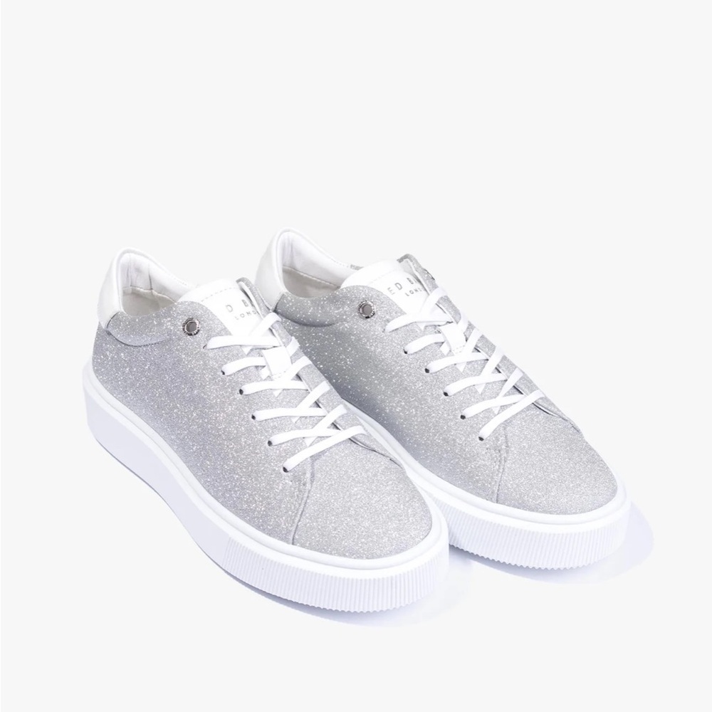 Ted Baker Glitzzy Silver Platform Trainer Shoe Sneaker Sz 37.5 US 7 NEW